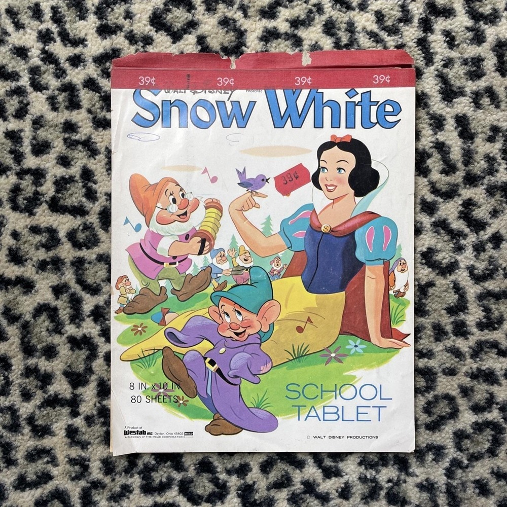 Vintage Walt Disney Snow White School Tablet, 39‎ Cents Paper Ephermera